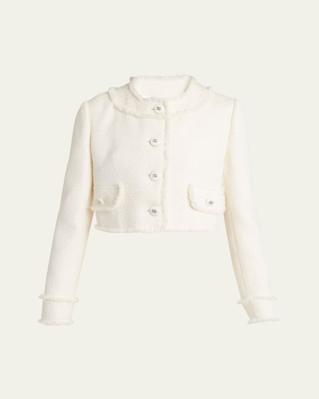 Rachel Tweed Cropped Jacket with Logo Buttons