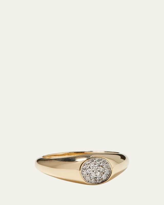 14k Round Diamond Signet Pinky Ring