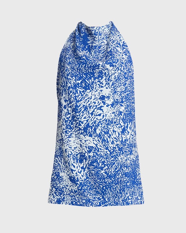 Theda Printed Crepe De Chine Cowl-Neck Halter Top
