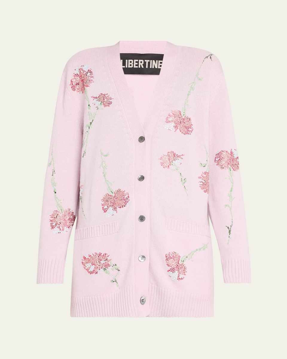 Cecil Lilac Cashmere Cardigan with Pink Carnation Crystal Embellishments