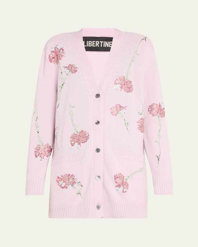 Cecil Lilac Cashmere Cardigan with Pink Carnation Crystal Embellishments