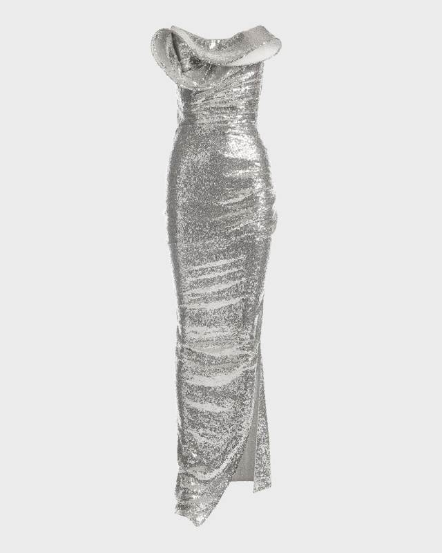 Exhilarate Frill Strapless Sequined Gown