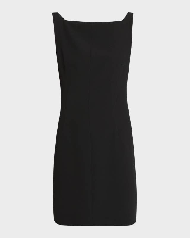 Draped-Back Boatneck Sleeveless Mini Dress