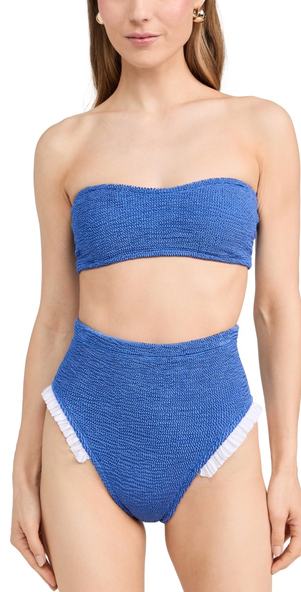 Hunza G Swimwear Set Metallic Denim/Whit