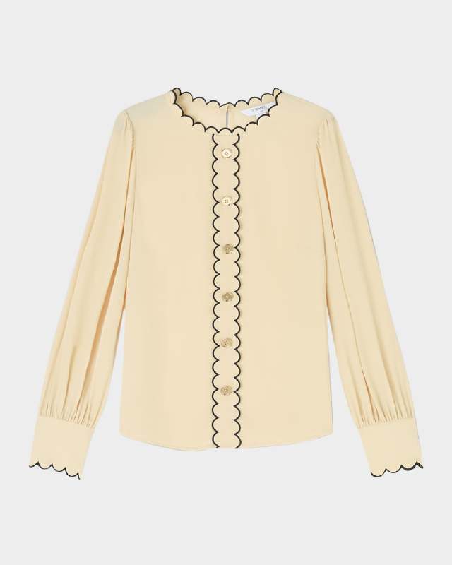 Jemima Scalloped Faux-Button Blouse