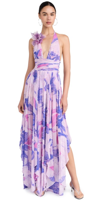Retrofête Rasha Chiffon Dress Lavender Botanical