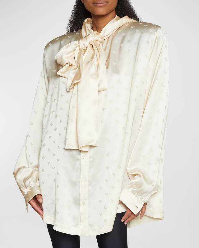 Logo Letters All Over Hooded Blouse
