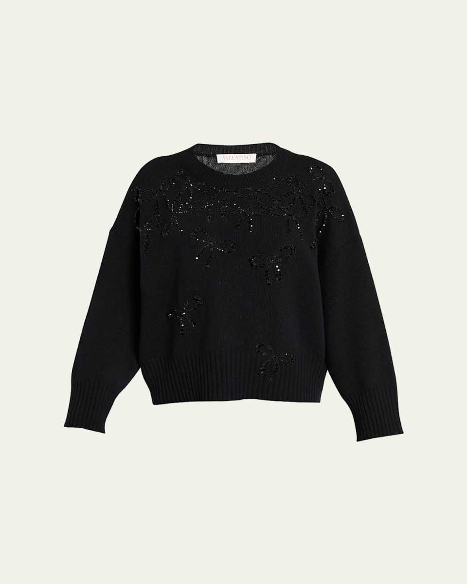Crystal Bow Embellished Wool Sweater