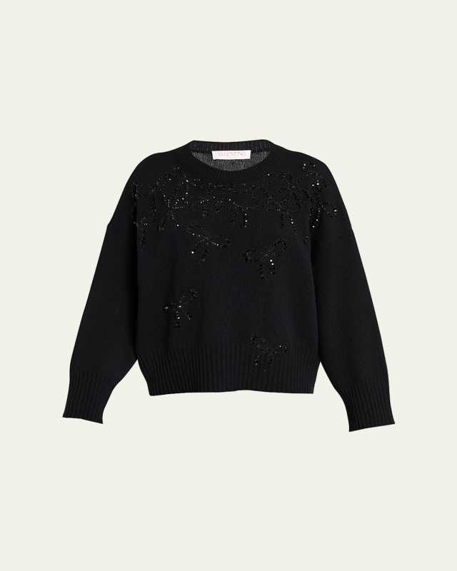 Crystal Bow Embellished Wool Sweater