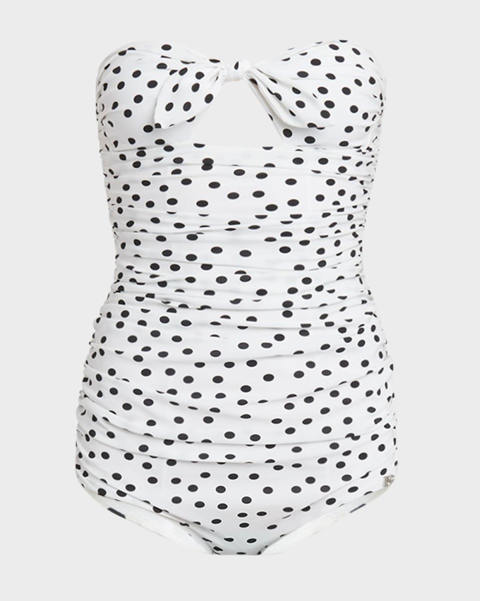 Polka-Dot Tie Bandeau One-Piece Swimsuit