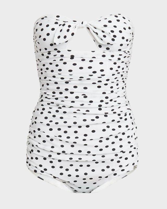 Polka-Dot Tie Bandeau One-Piece Swimsuit