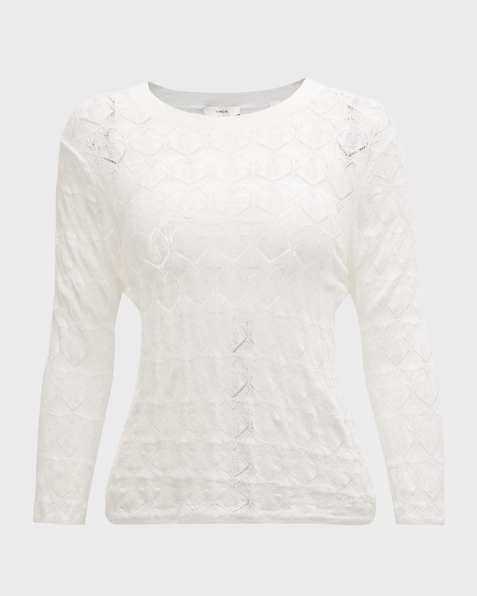 Fine Lace 3/4-Sleeve Crewneck Top