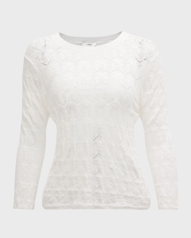 Fine Lace 3/4-Sleeve Crewneck Top