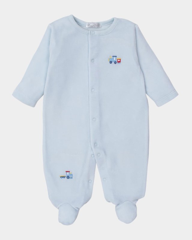 Boy's Rambling Railroad Velour Embroidered Footie, Size Newborn-9
