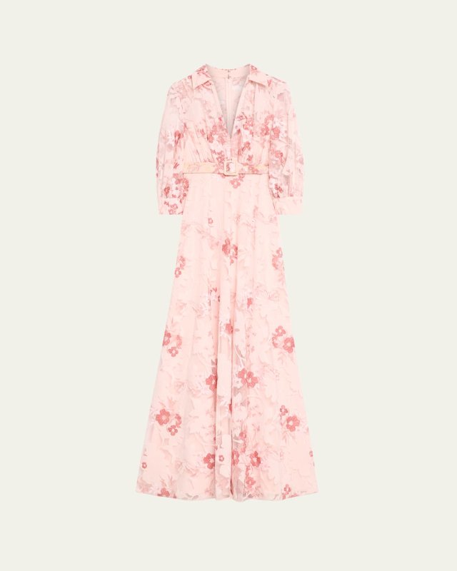 Blouson-Sleeve Lace Applique Shirt Gown