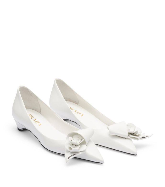 PRADA  Brushed Leather Floral Pumps 25