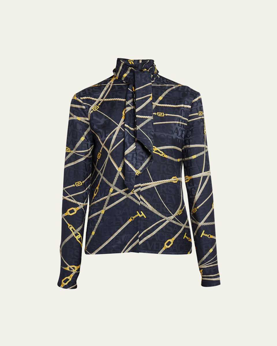Ropes print Jacquard Scarf-Neck Shirt