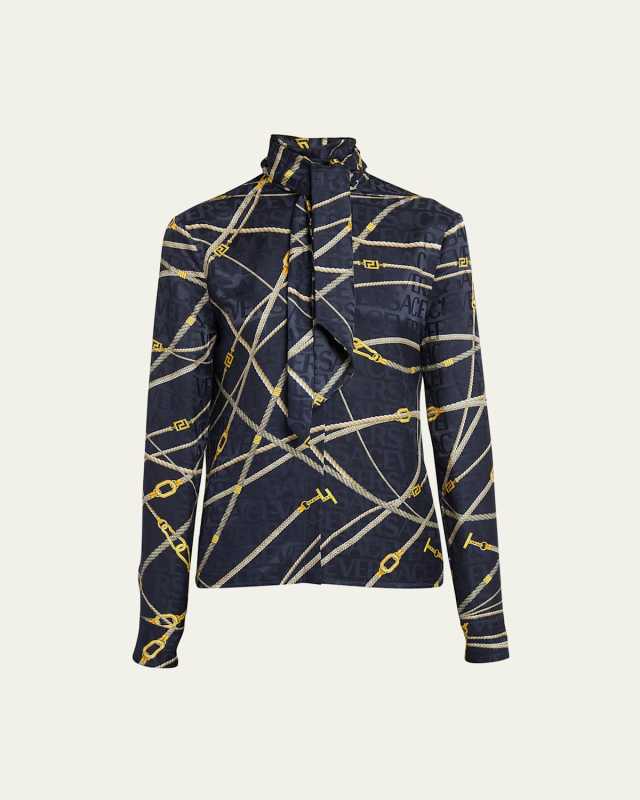 Ropes print Jacquard Scarf-Neck Shirt