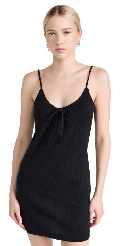 Leset Pointelle Tie Front Dress Black