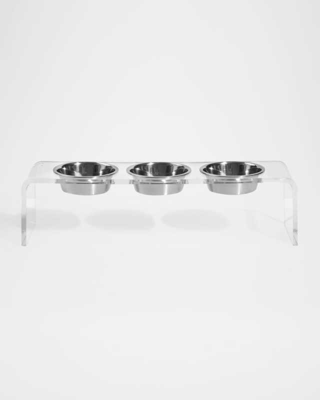 Medium Clear Triple Bowl Pet Feeder, 2 Quarts
