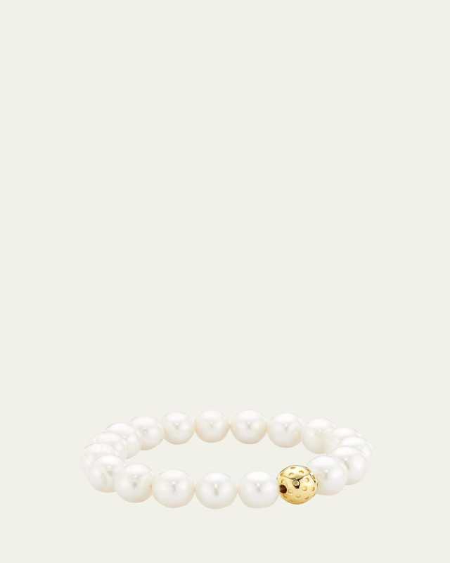 9mm Freshwater Pearl Bracelet with Gold Vermeil Perforated Ball