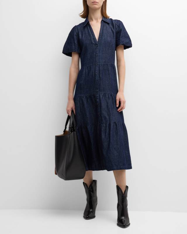Havana Tiered Puff-Sleeve Midi Dress