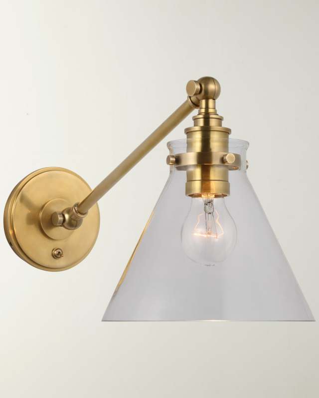 Parkington Single Library Wall Light In Antique-Burnished Brass With Clear Glass By Chapman & Myers