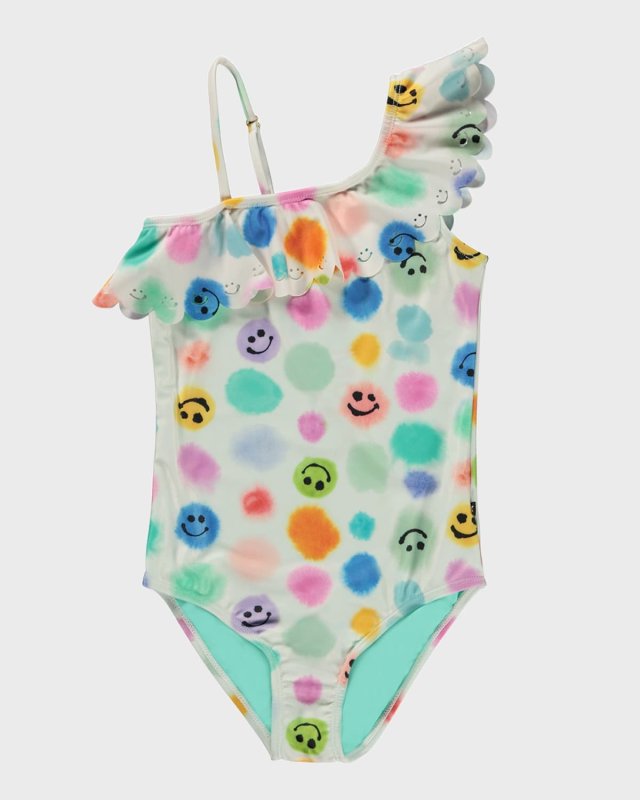 Girl's Net Polka Dot-Print One-Piece Swimsuit, Size 8-12