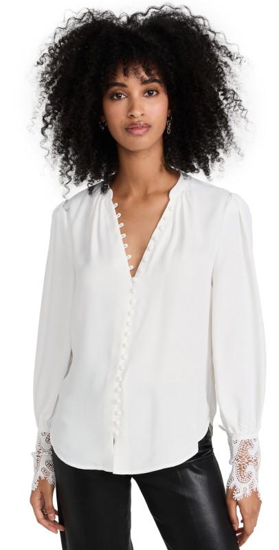 L'AGENCE Ava Lace Cuff Blouse Ivory