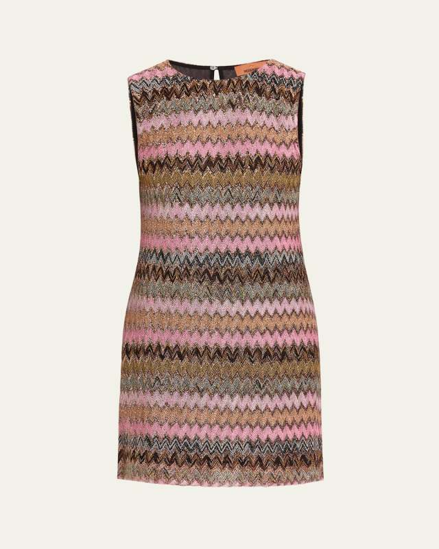 Chevron Metallic Mini Shift Dress