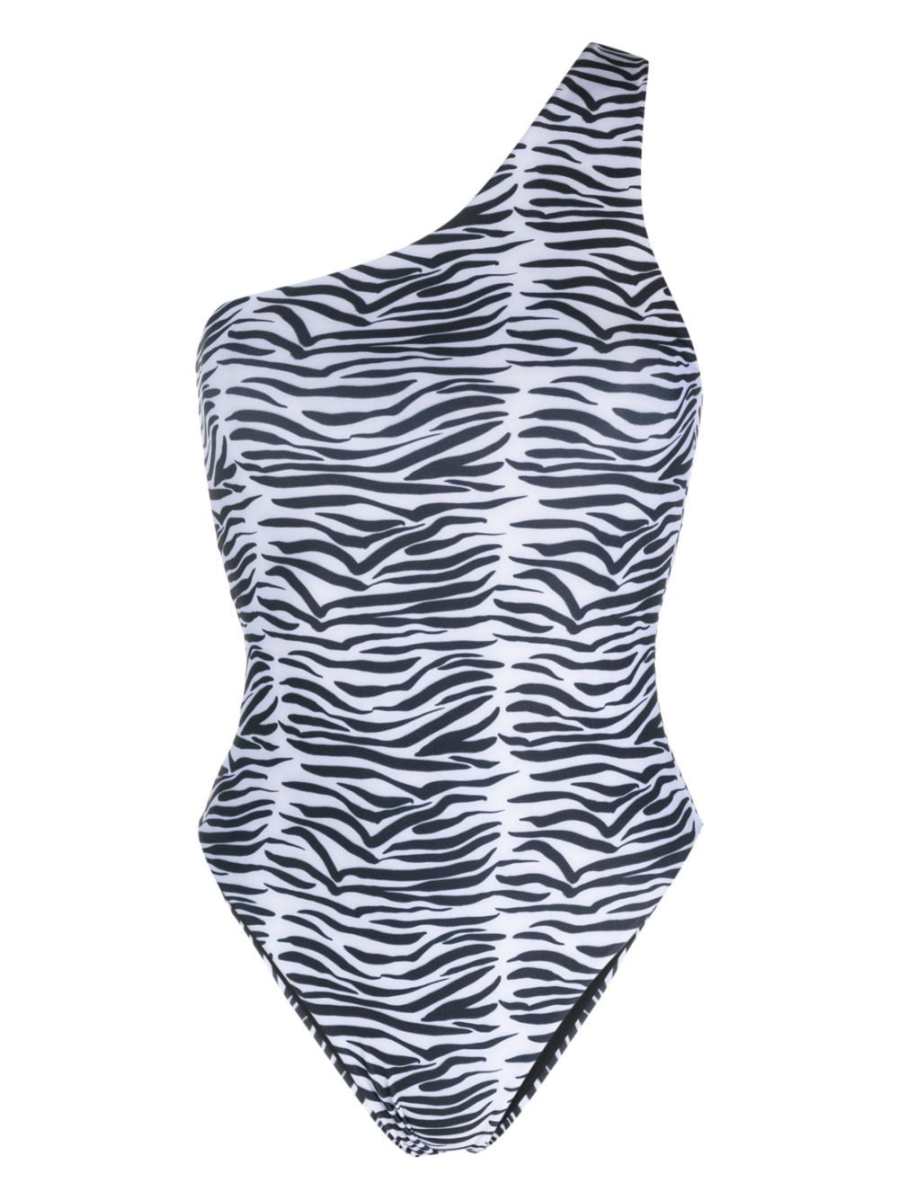 zebra-print one-shoulder swimsuit
