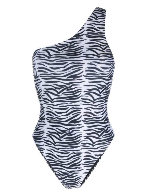 zebra-print one-shoulder swimsuit