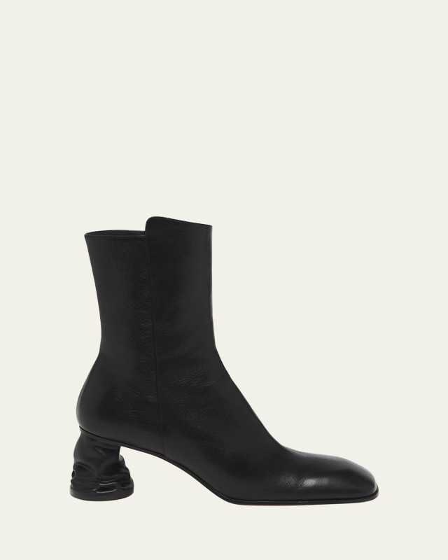 Leather Block-Heel Zip Booties