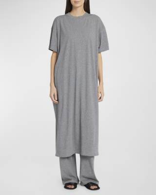 The Row Simo Short-Sleeve Heathered Cotton Maxi T-Shirt Dress