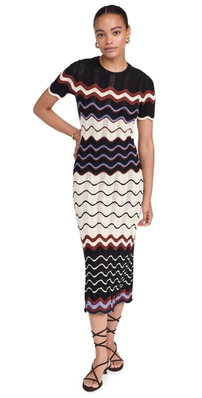 Tanya Taylor Leighton Knit Dress Black/Cream Multi