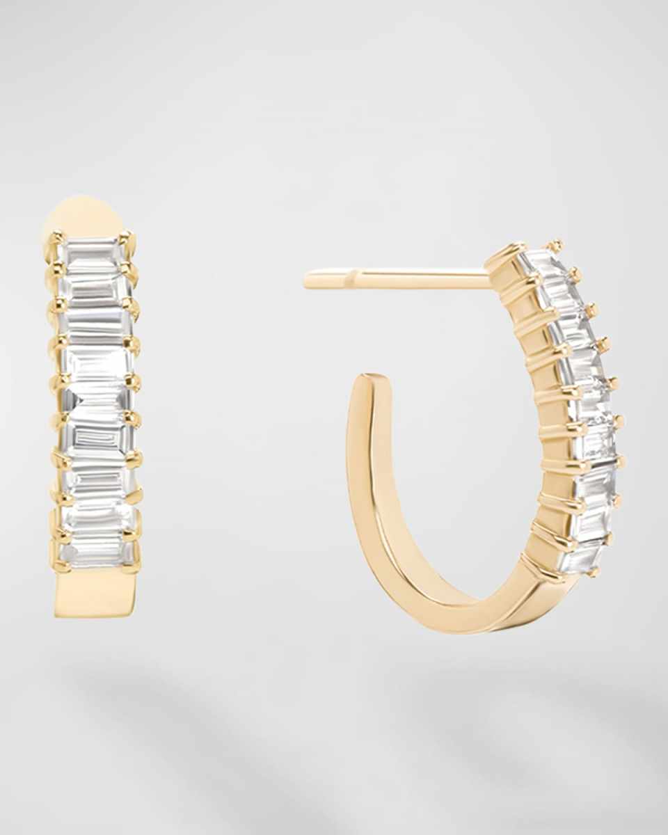 14K Gold Baguette Diamond Huggie Earrings, 0.5 tcw