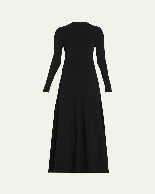 Vanessa Long-Sleeve Rib-Knit A-Line Maxi Dress