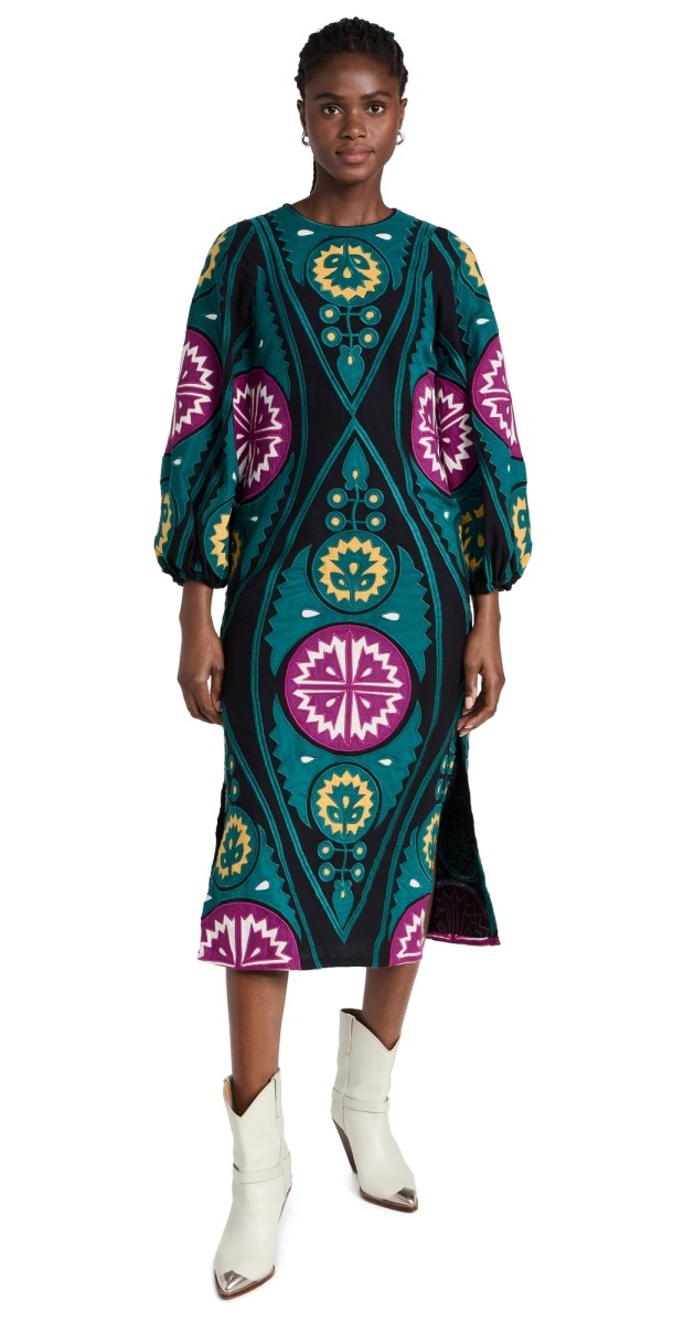 Sea Gael Applique Crew Neck Dress Teal