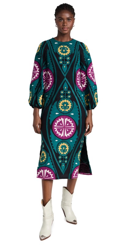 Sea Gael Applique Crew Neck Dress Teal