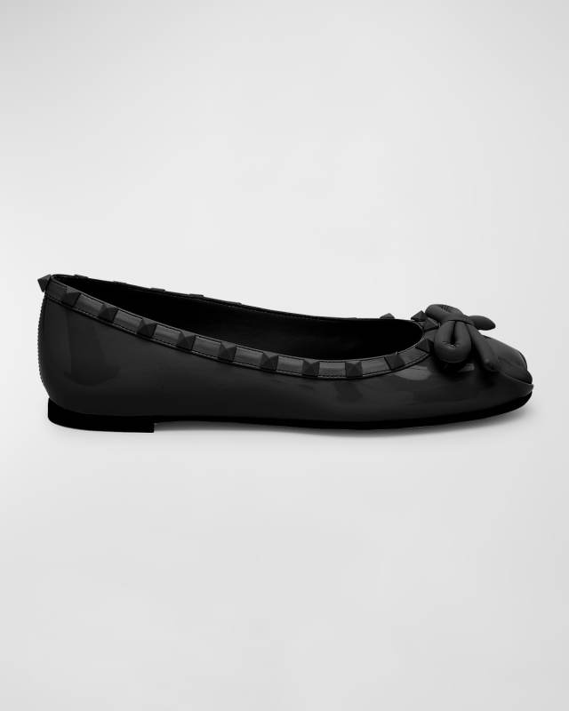 Rockstud Tonal Leather Ballerina Flats