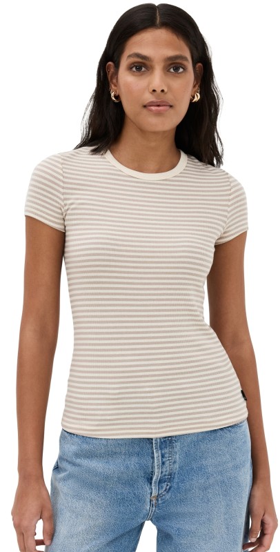 AG Agnes Crew Tee Bengal Stripe Ex White/Desert