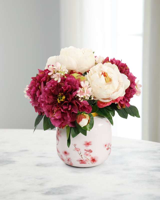 Vibrant Fuchsia Peonies 14" Faux Floral Arrangement