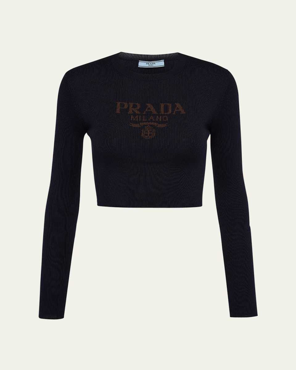 Logo-Intarsia Rib Cropped Silk Sweater