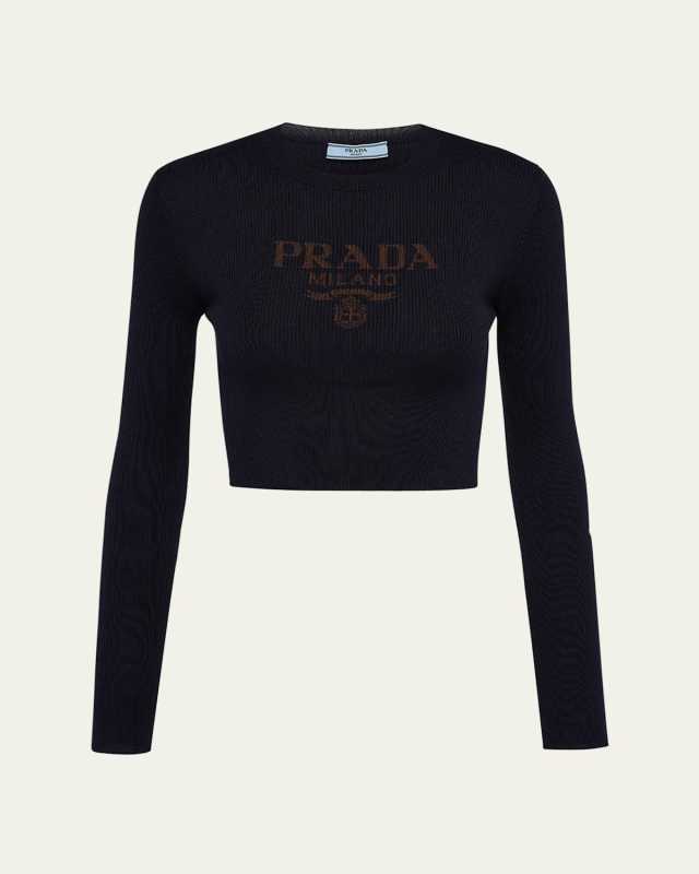 Logo-Intarsia Rib Cropped Silk Sweater