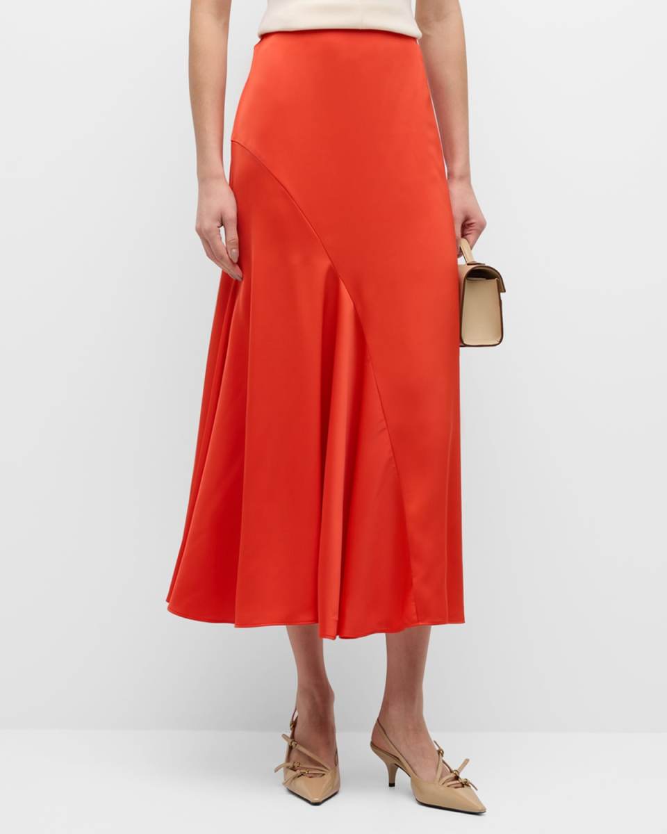 Paulette Flared Satin Midi Skirt
