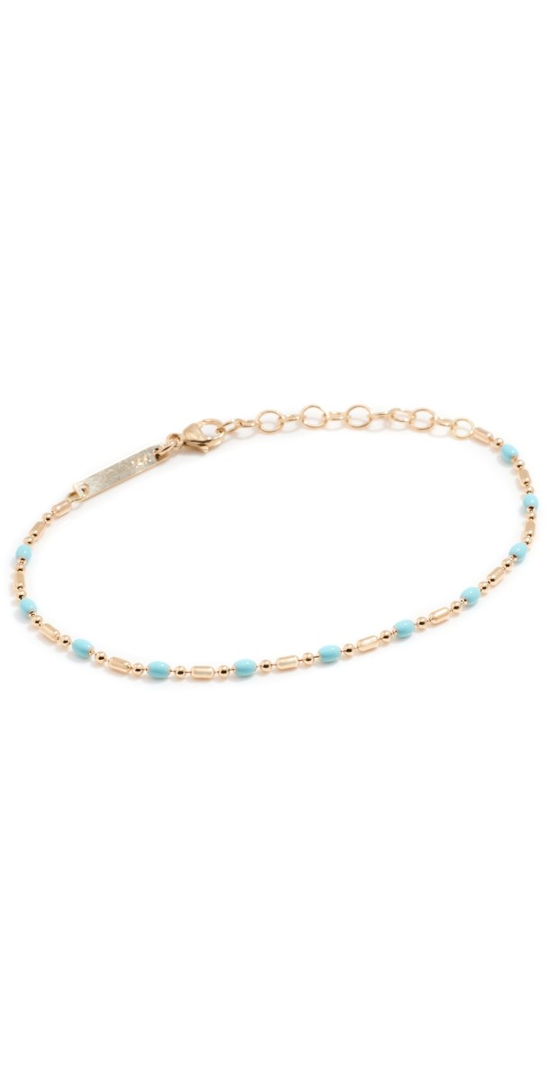 Zoe Chicco 14k Turquoise Blue Enamel Bar And Bead Chain Bracelet Yellow Gold