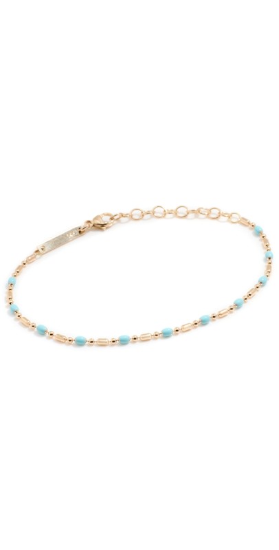 Zoe Chicco 14k Turquoise Blue Enamel Bar And Bead Chain Bracelet Yellow Gold