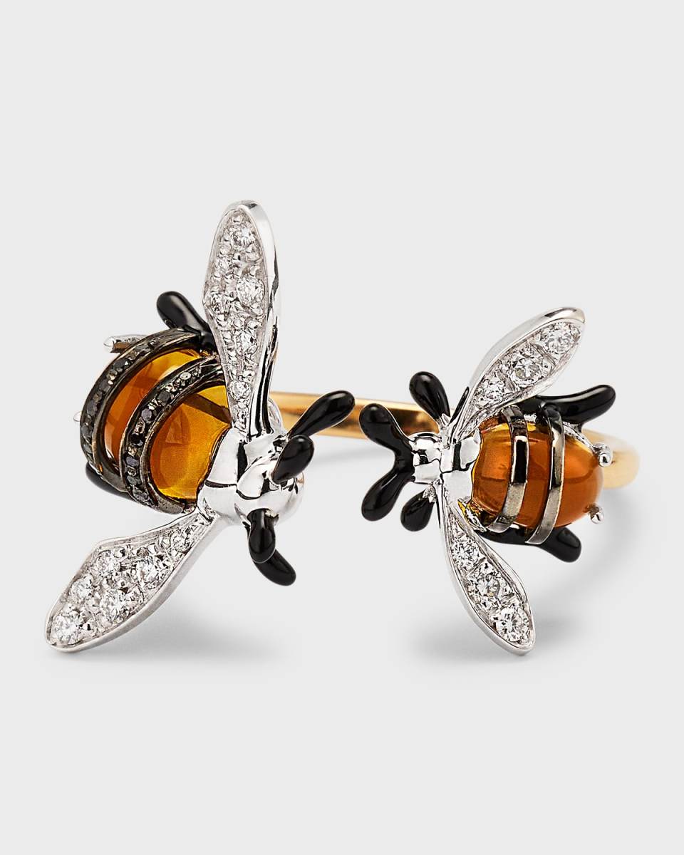 Bee Ring with Diamonds and Citrine, Size 7.25