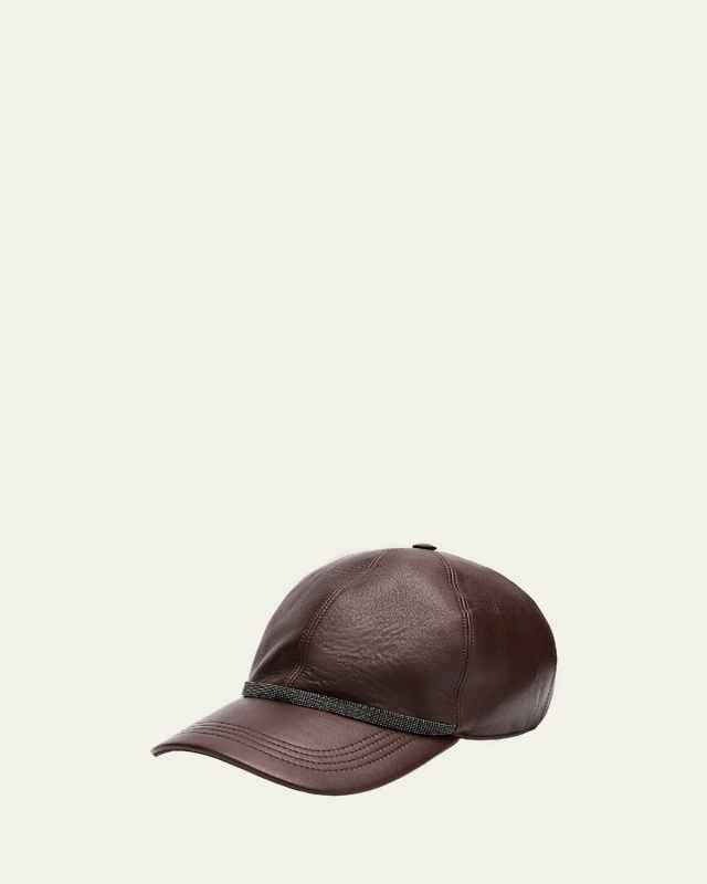 Smooth Glove Leather Baseball Hat With Monili Detai