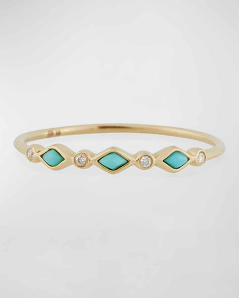 Turquoise Bezel & Diamond Stacking Ring